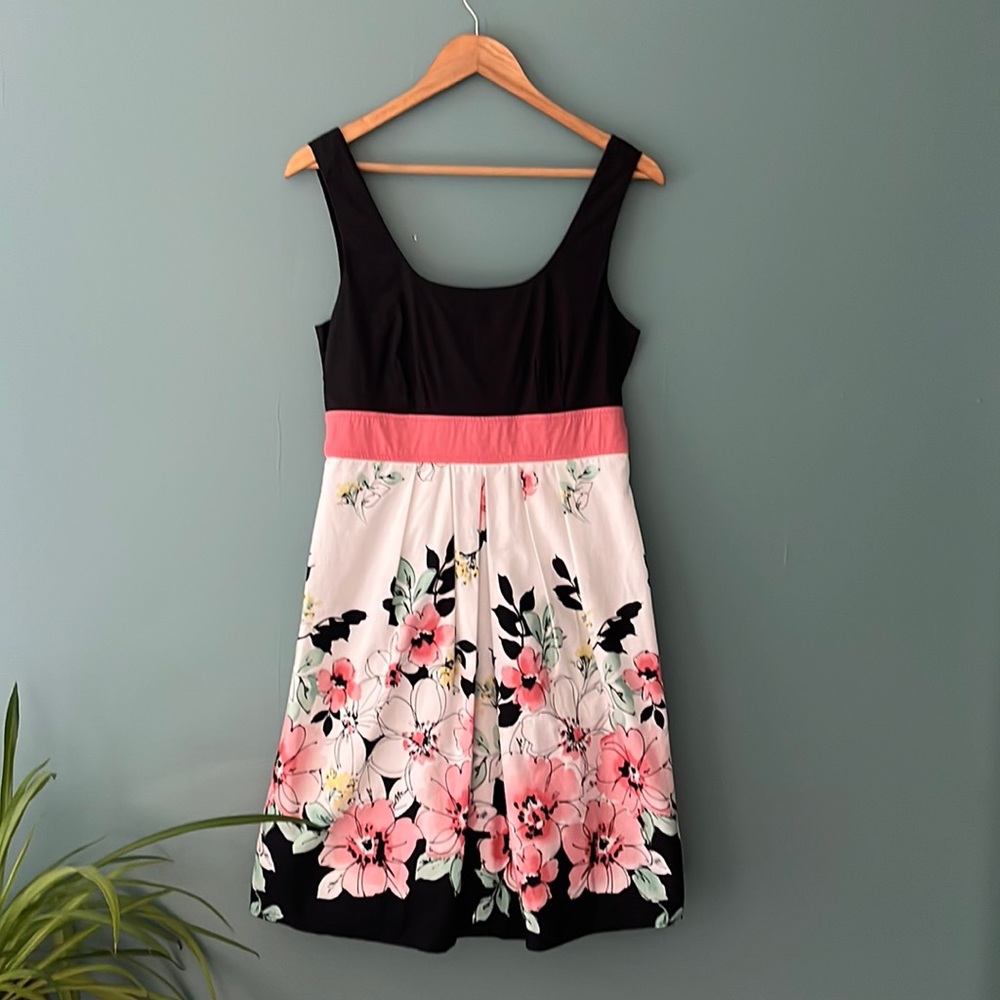 Maurices Fit and Flare Floral Tie Back Dress Black and Pink Sz M/7-8
